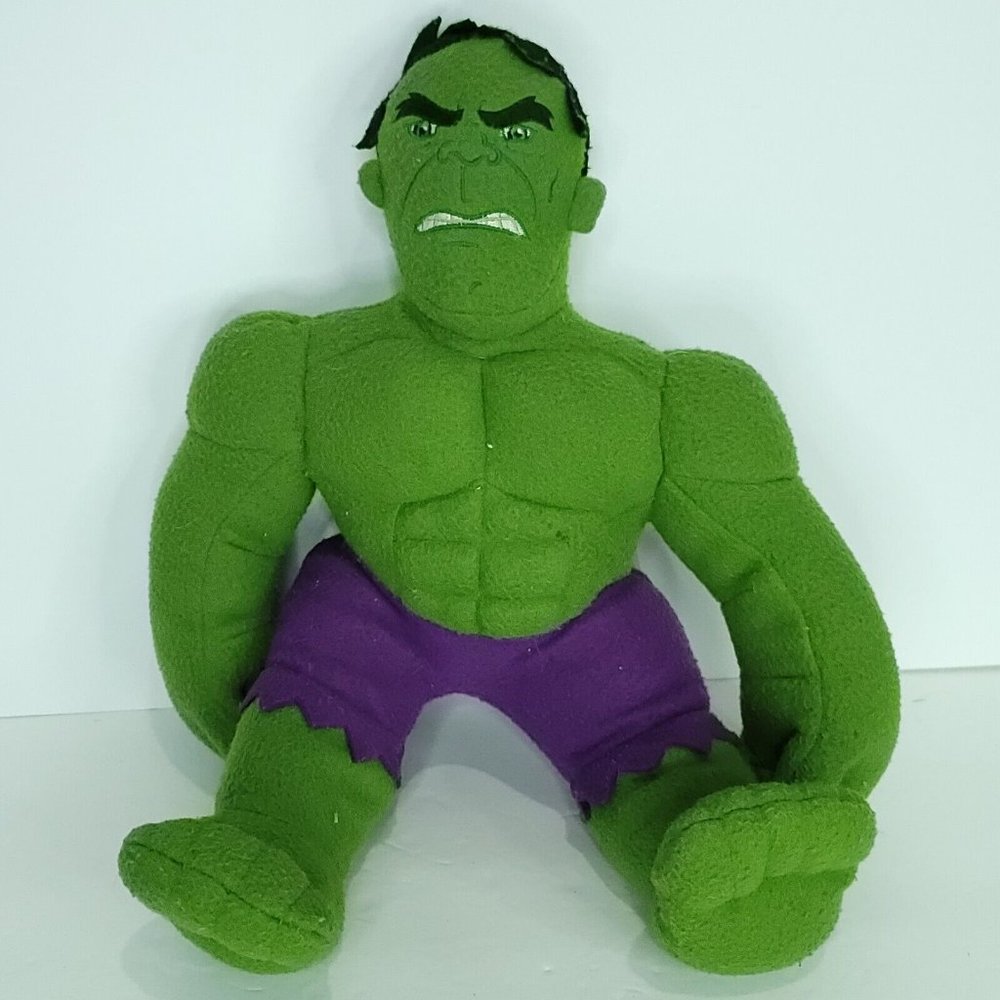 Marvel Kids Hulk Plush Stuffed Animal Large 15" Angry Face Hero Purple Shorts